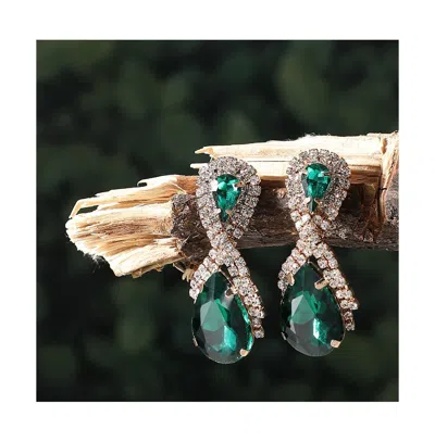 Sohi Teardrop Stone Drop Earrings In Green