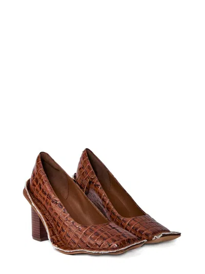 Martine Rose 65mm Crocodile-embossed Block-heel Pumps In Brown
