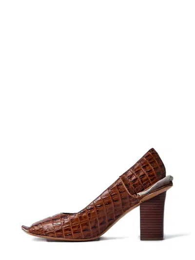 Martine Rose 65mm Crocodile-embossed Block-heel Pumps In Brown