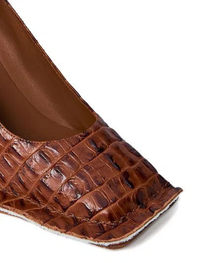 Martine Rose 65mm Crocodile-embossed Block-heel Pumps In Brown