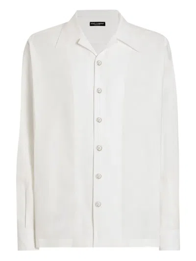 Dolce & Gabbana Linen Canvas Bowling Shirt In White