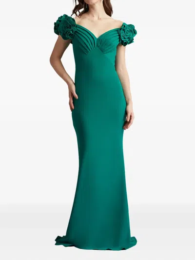 Tadashi Shoji Ruched Gown In Green