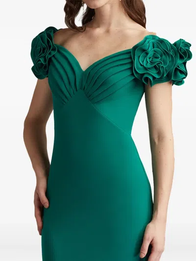 Tadashi Shoji Ruched Gown In Green