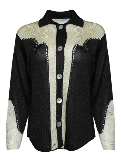 Calle Del Mar Pointelle-knit Shirt In Black