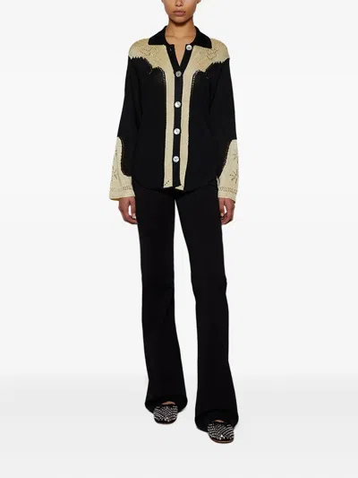 Calle Del Mar Pointelle-knit Shirt In Black