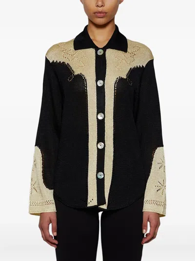 Calle Del Mar Pointelle-knit Shirt In Black