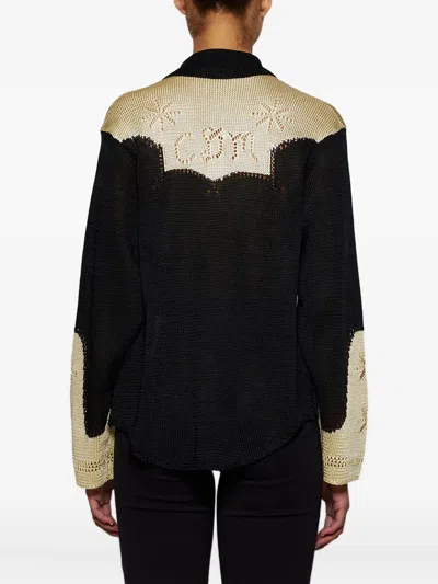 Calle Del Mar Pointelle-knit Shirt In Black