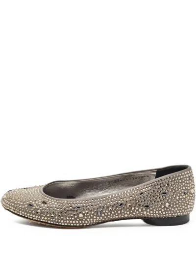 Pre-owned Gina Crystal-embellishment Ballet Flats In Gray