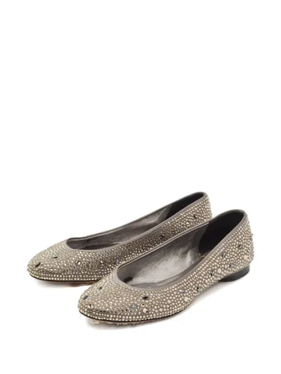 Pre-owned Gina Crystal-embellishment Ballet Flats In Gray