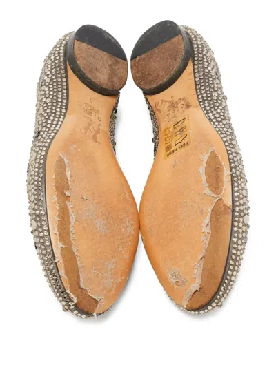Pre-owned Gina Crystal-embellishment Ballet Flats In Gray