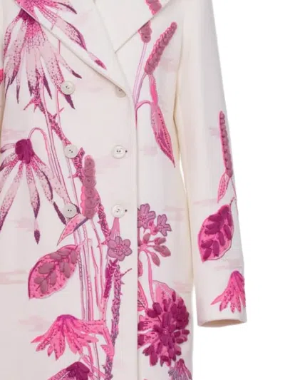 Valentino Floral-embroidered Double-breasted Coat In Neutral