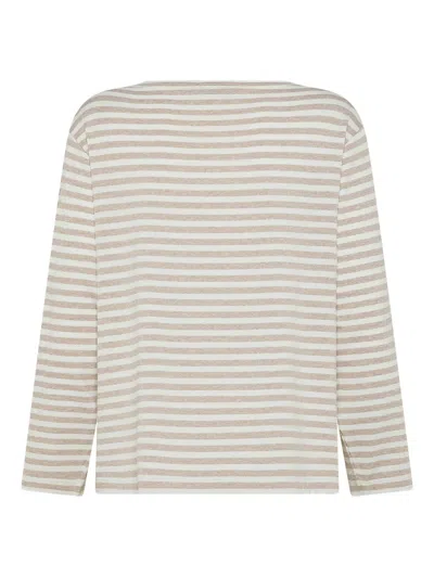 Seventy Striped Stretch Viscose Crewneck T-shirt With Lurex In Neutral