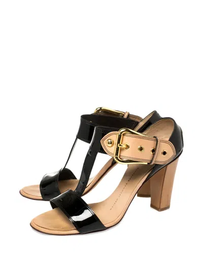 Pre-owned Giuseppe Zanotti Vintage 90mm Patent-leather Block-heel Sandals In Black