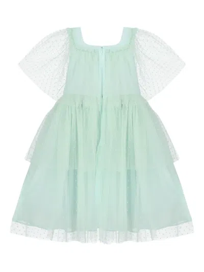 Patachou Dotted-tulle Tiered Dress In Green