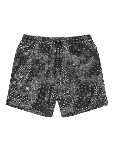 Rta Bandana-patchwork Swim Shorts In Black