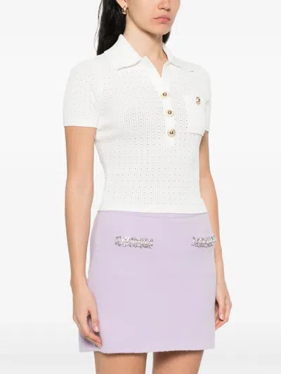 Self-portrait Viscose Blend Pointelle Knit Top In White