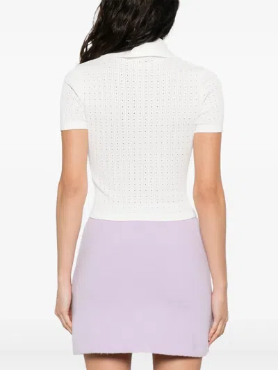 Self-portrait Viscose Blend Pointelle Knit Top In White