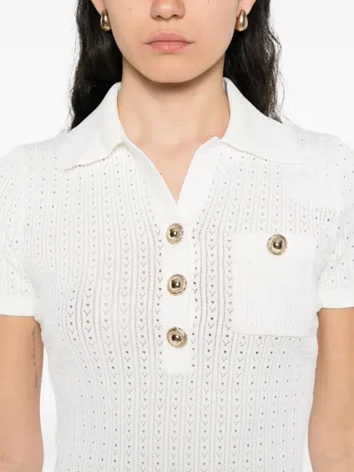 Self-portrait Viscose Blend Pointelle Knit Top In White