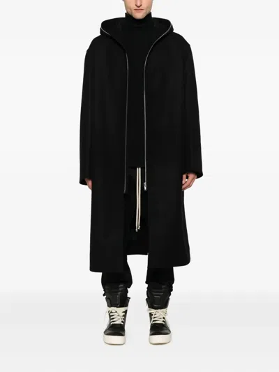 Rick Owens Hooded Raincoat In Black