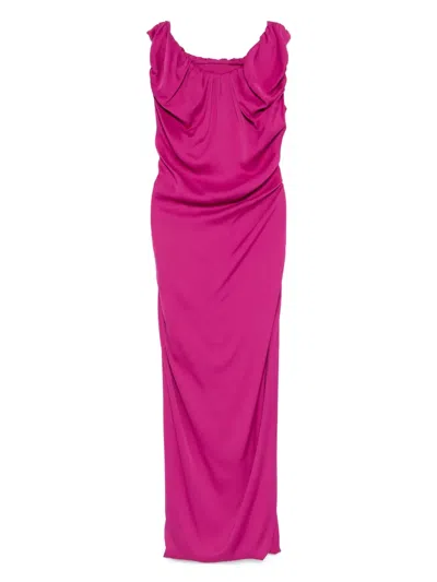 Vivienne Westwood Draped Knee Length Dress With Ruffled Neckline In Pink