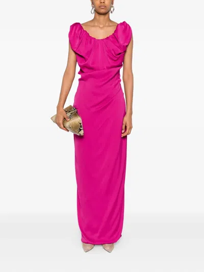 Vivienne Westwood Draped Knee Length Dress With Ruffled Neckline In Pink