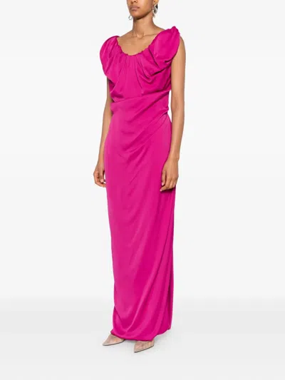 Vivienne Westwood Draped Knee Length Dress With Ruffled Neckline In Pink
