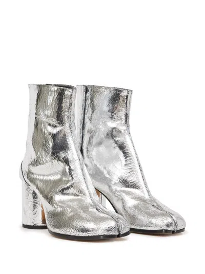 Maison Margiela Silver Tabi Leather Boots In Silver