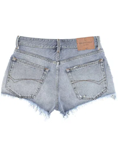 Balenciaga Denim Shorts With Belt Loops And Distressed Detailing In Blue