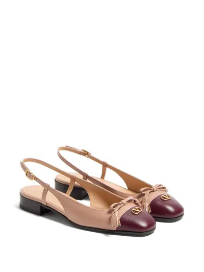 Valentino Logo-embellished Tasseled Leather Slingback Ballet Flats In Nude
