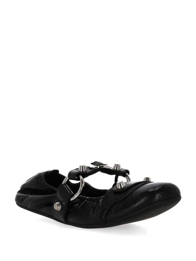 Balenciaga Black Lamb Leather Shoes With Striking Metallic Accents In Black