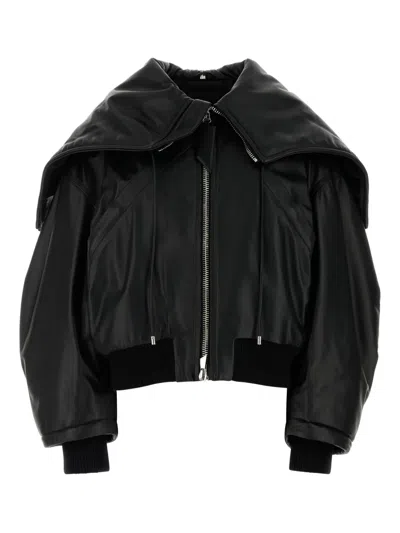 Attico Oversized-collar Leather Jacket In Black