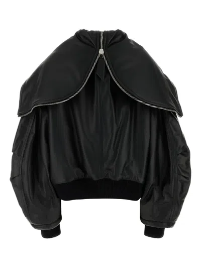 Attico Oversized-collar Leather Jacket In Black