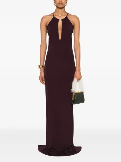 Tom Ford Halterneck Maxi Gown In Burgundy