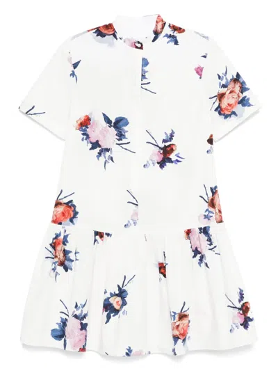 Erdem Tiered Floral-print Cotton-poplin Mini Shirt Dress In White