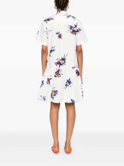 Erdem Tiered Floral-print Cotton-poplin Mini Shirt Dress In White