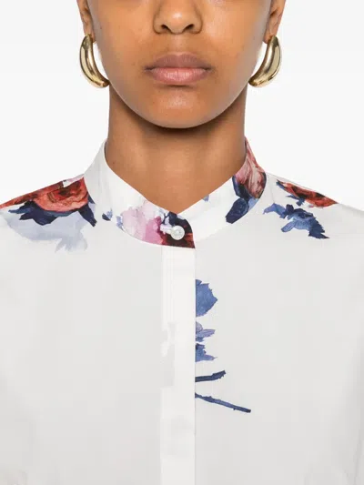 Erdem Tiered Floral-print Cotton-poplin Mini Shirt Dress In White