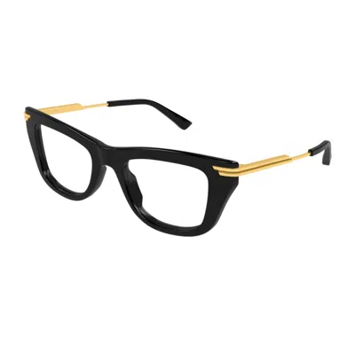 Bottega Veneta Bv1370o Linea Ribbon 001 Black Gold Glasses In Black
