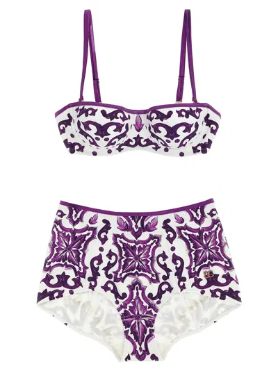 Dolce & Gabbana Women Maiolica Print Balconette Bikini In Purple