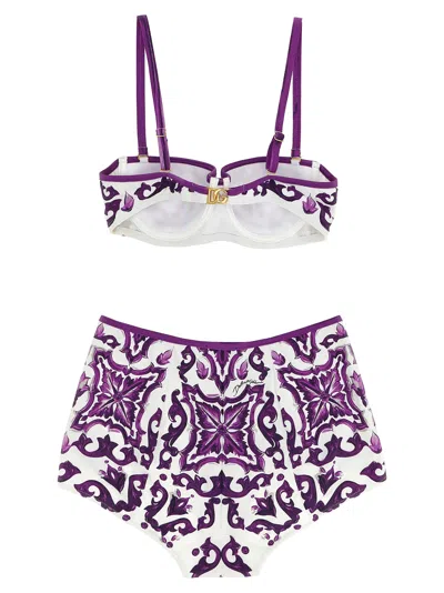 Dolce & Gabbana Women Maiolica Print Balconette Bikini In Purple