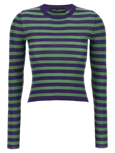 Dolce & Gabbana Striped Viscose Sweater Sweaters And Cardigans Multicolor In Green