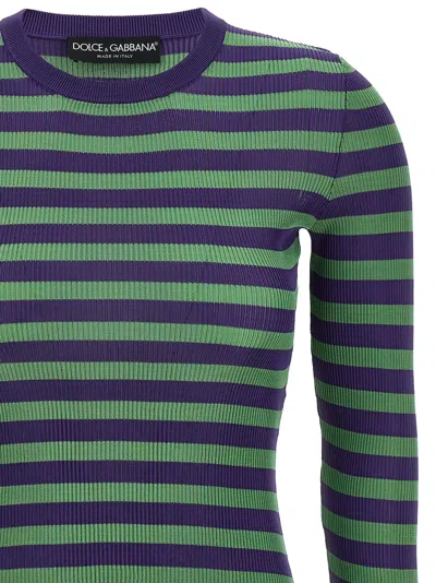 Dolce & Gabbana Striped Viscose Sweater Sweaters And Cardigans Multicolor In Green