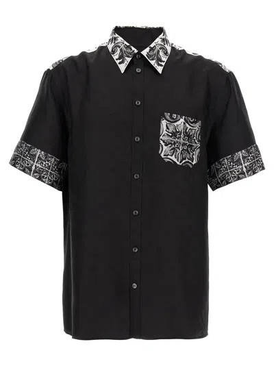 Dolce & Gabbana Majolica-print Hawaii Silk Jacquard Shirt In Black