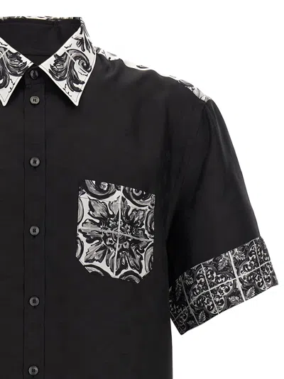 Dolce & Gabbana Majolica-print Hawaii Silk Jacquard Shirt In Black