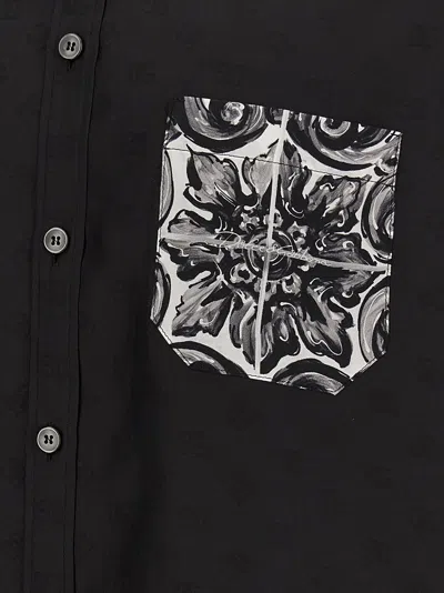 Dolce & Gabbana Majolica-print Hawaii Silk Jacquard Shirt In Black