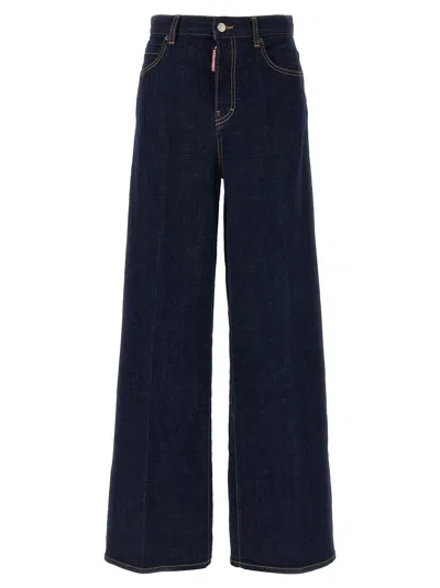 Dsquared2 Dsquared Stretch Denim Traveller Wide Leg Jeans In Blue