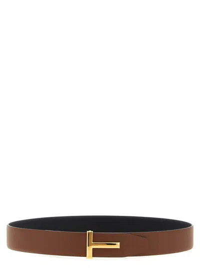 Tom Ford Logo Buckle Reversible Belt Belts Multicolor In Brown