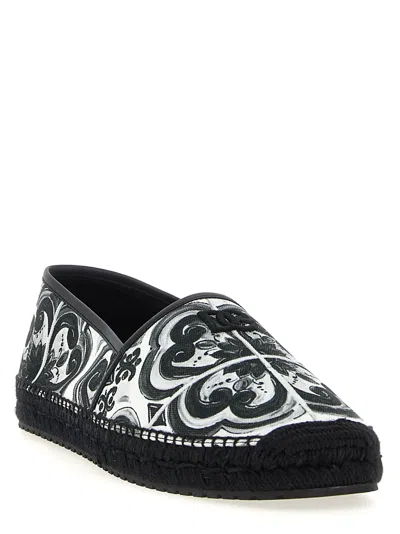 Dolce & Gabbana Printed Round Toe Espadrilles With Leaf Print In Black