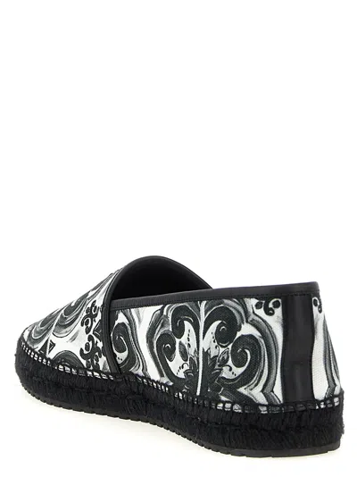 Dolce & Gabbana Printed Round Toe Espadrilles With Leaf Print In Black