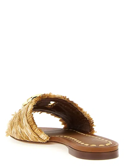 Dolce & Gabbana Raffia Braid Slipper With Fringes In Neutral