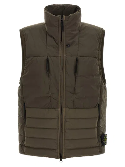 Stone Island Quilted High Collar Sleeveless Side Pockets Vest In Green